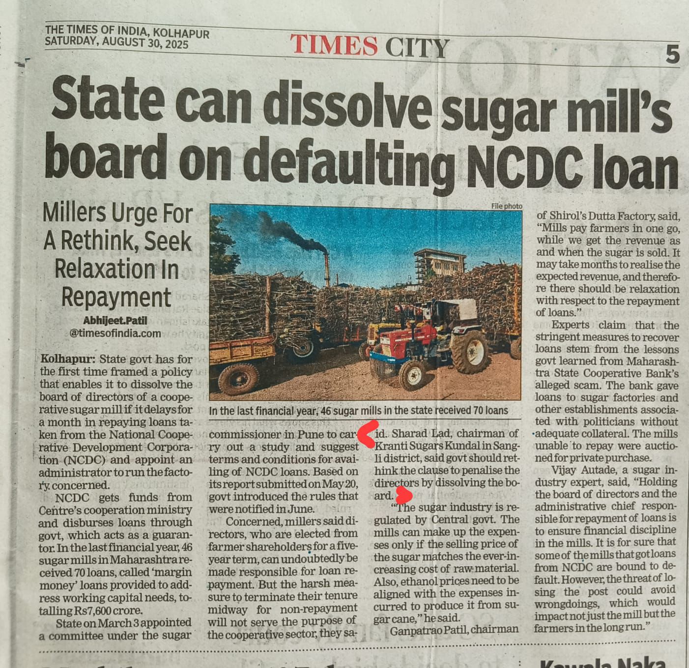 Sharad Bhau Lad In Times Of India